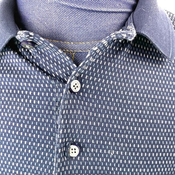 Hart Schaffner Marx Men’s Navy Patterned Polo Shirt 100% Cotton Made in Korea L - Picture 3 of 9